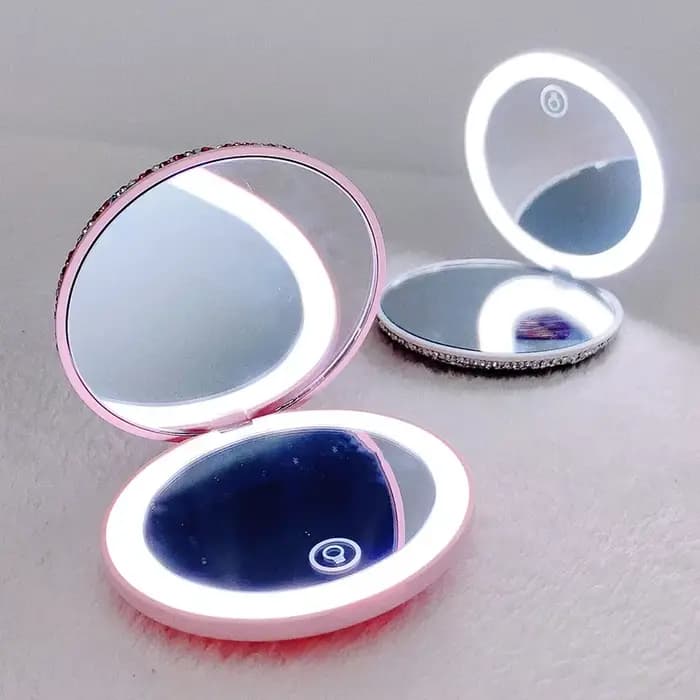Miroir de maquillage en strass LED rechargeable
