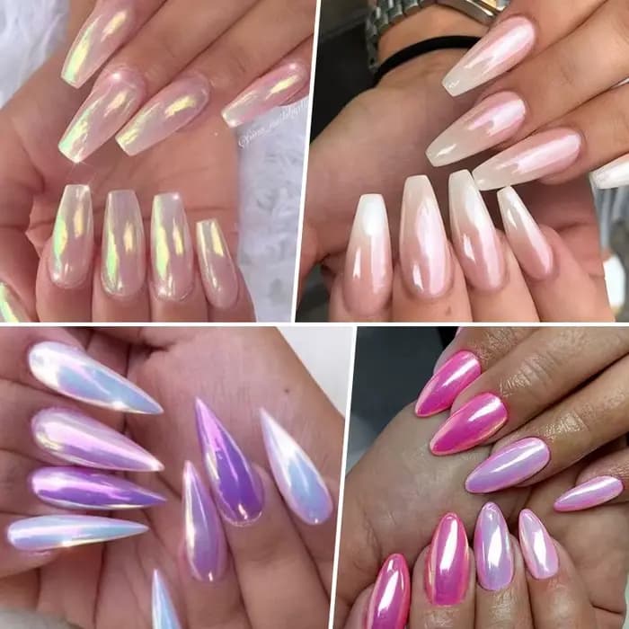 Aurora – poudre à ongles rose, miroirs à paillettes, Pigment à frotter blanc, couleur métallique, vernis Gel pour Nail Art, poussière chromée, décoration de manucure