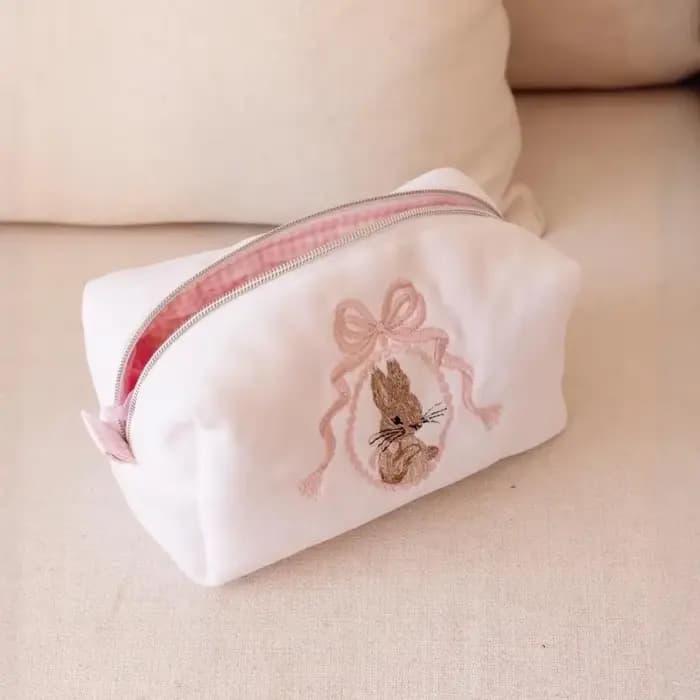 Trousse de Toilette Portable Lapin Grande Capacité avec Nœud en Dentelle