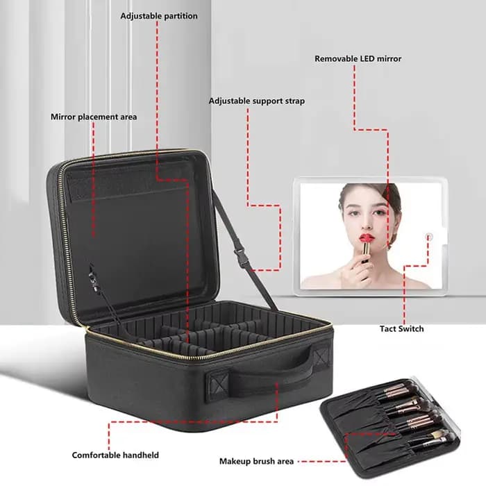 Trousse à cosmétiques intelligente LED avec miroir, trousse de maquillage de voyage, grande capacité