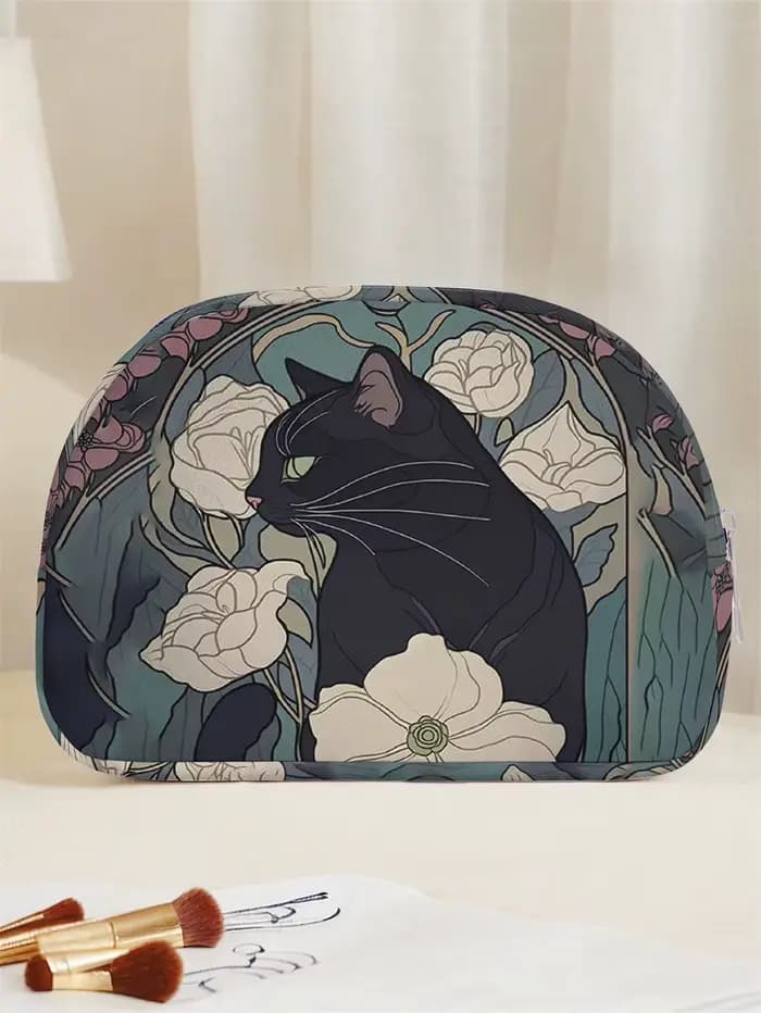 Trousse de maquillage imprimée à motif de chat mignon
