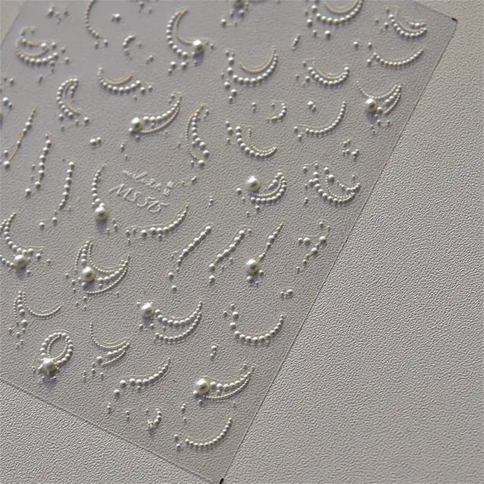 Autocollants pour ongles, 1 pièce, blanc, perle, dentelle, vague, lignes, nail art, élégant, exquis,
