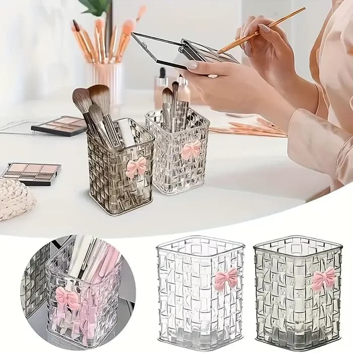 Boîte de rangement pour pinceaux de maquillage avec nœud
