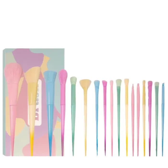 Ensemble de pinceaux de maquillage 17 pièces dans des nuances Macaron de couleur bonbon : pinceau à poudre