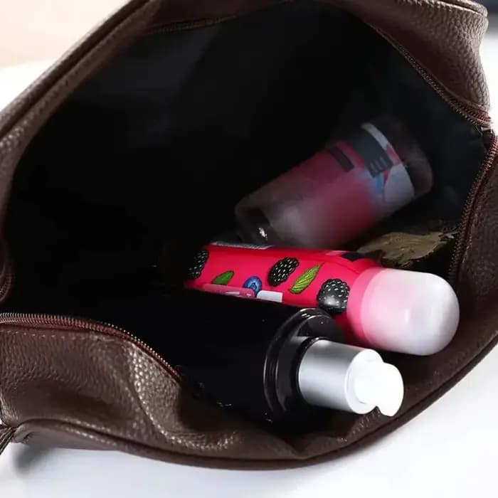 Sac de rangement avec poignée en cuir, grande capacité, trousse de toilette étanche pour voyage, organiseur de cosmétiques, pochette de rangement pour salle de bain