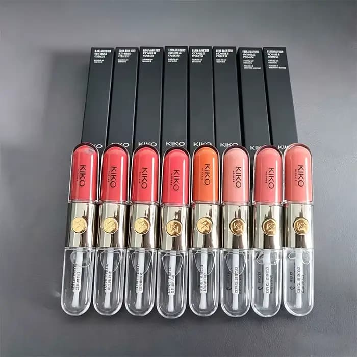 Kiko Rouge à lèvres double embout effet miroir transparent, longue tenue, anti-transfert, gloss à lèvres couleur thé au lait, couleur naturelle, maquillage des lèvres