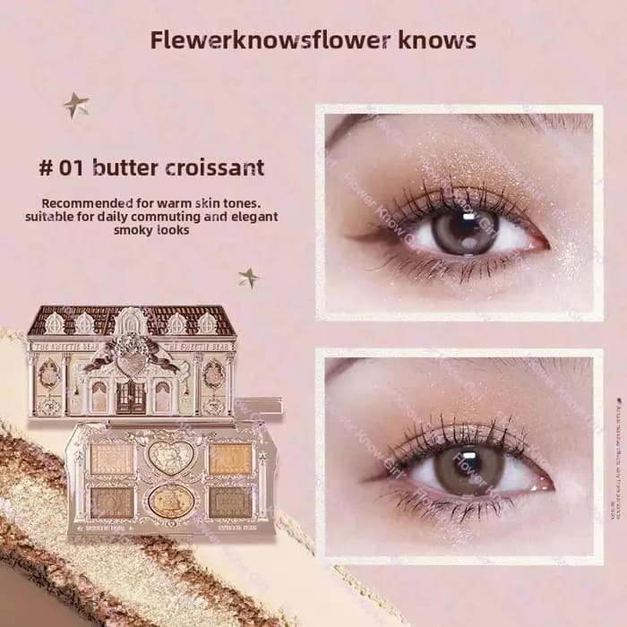 Flower Knows The Sweetie Bear Collection Palette de fards à paupières 6 couleurs paillettes mat bronzant naturel multi-u