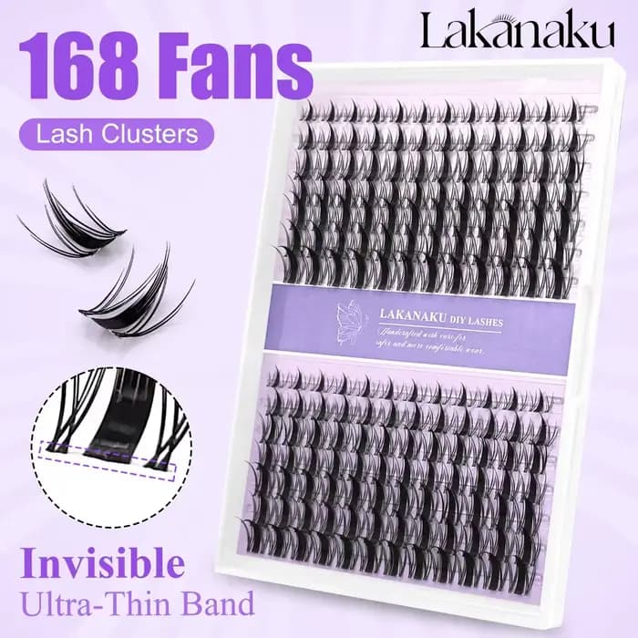 LAKANAKU 168 Fans bricolage grappe cils oeil de chat cils bande Invisible Premium vison Manga cils g
