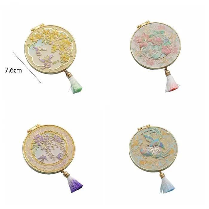 Miroir de maquillage pliant en métal pour femmes