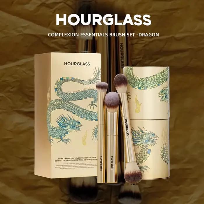HOURGLASS Complexion Essentials Brush Set - Pinceaux de maquillage Dragon série 3 avec une boîte d'emballage et un seau