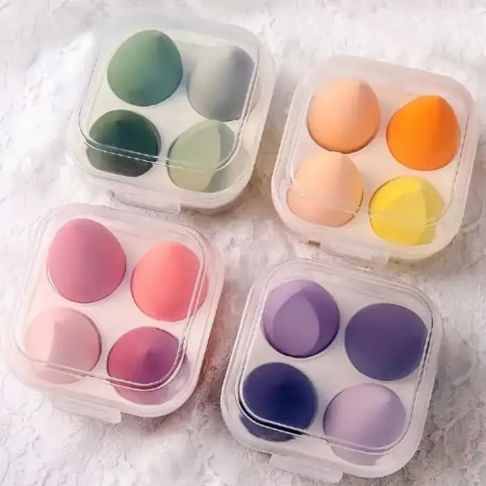 4 éponges de maquillage tendance en forme d'œuf avec rangement portable