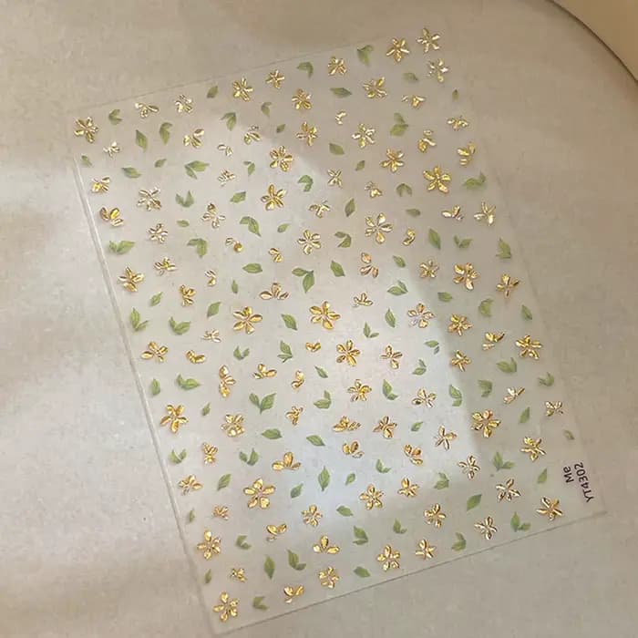 Autocollant pour ongles en feuille d'or, fleur à cinq pétales, fleurs de printemps bronzantes, suppo