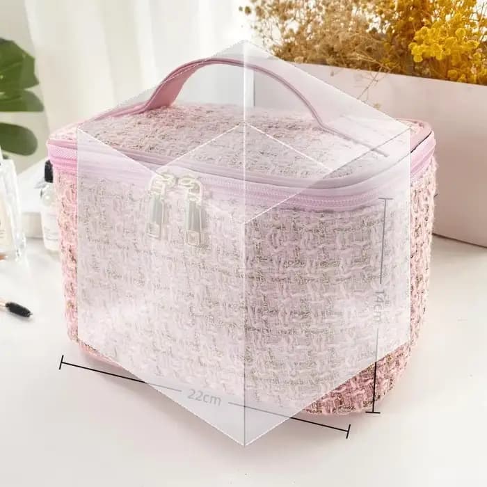Nouveau Sac à Maquillage Femme 2025 – Style Tricoté, Portable et Tendance, Grande Capacité de Rangement