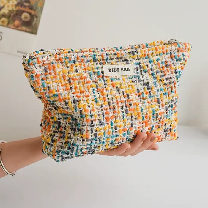 Sac à cosmétiques en peluche jaune pour femmes
