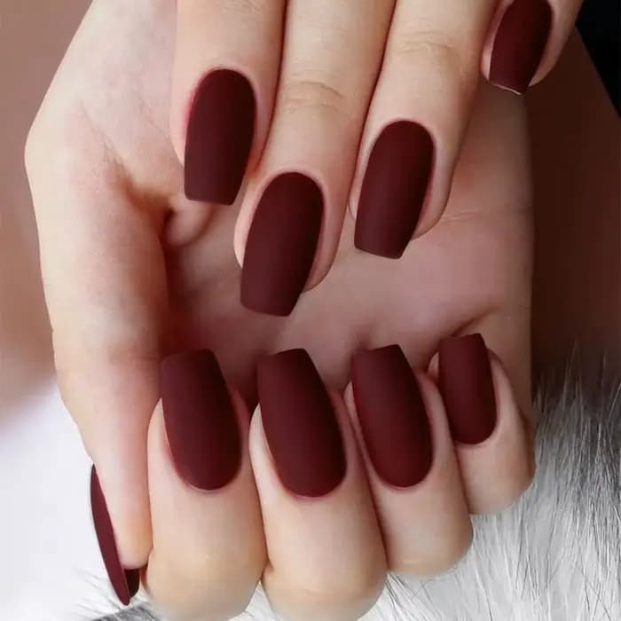 Faux ongles courts et carrés, couleur unie, Design rouge vin, à pression, simples, détachables, fini
