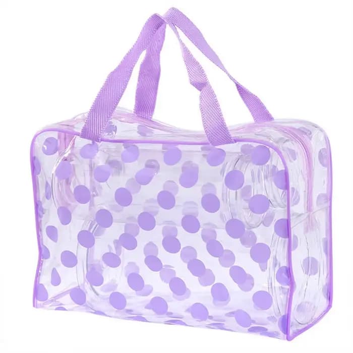 Sac de maquillage transparent à pois pour femmes, sac à cosmétiques étanche en PVC, sac de rangement