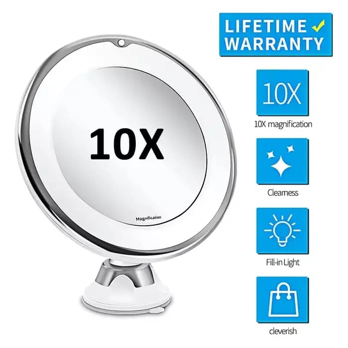 Miroir de vanité grossissant Flexible 10x avec LED