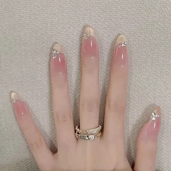 Faux ongles en forme d'amande à paillettes simples, avec colle, Design d'ongles ballerine, doux et f